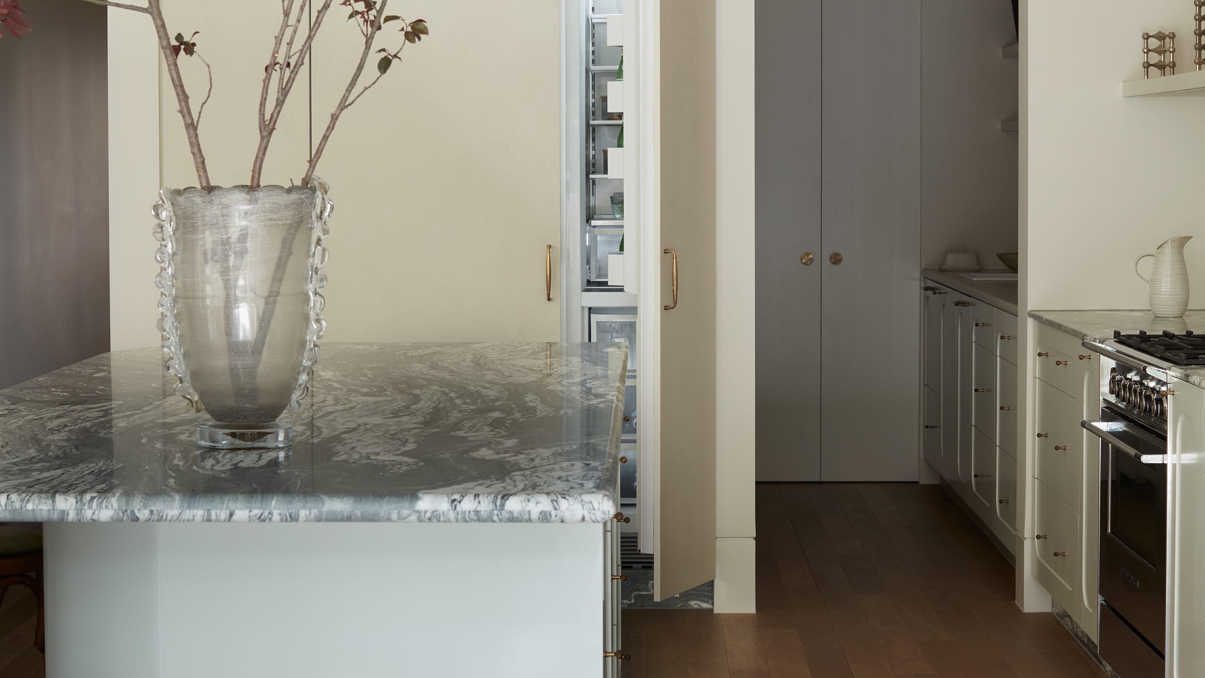 View of the kitchen through to the pantry area