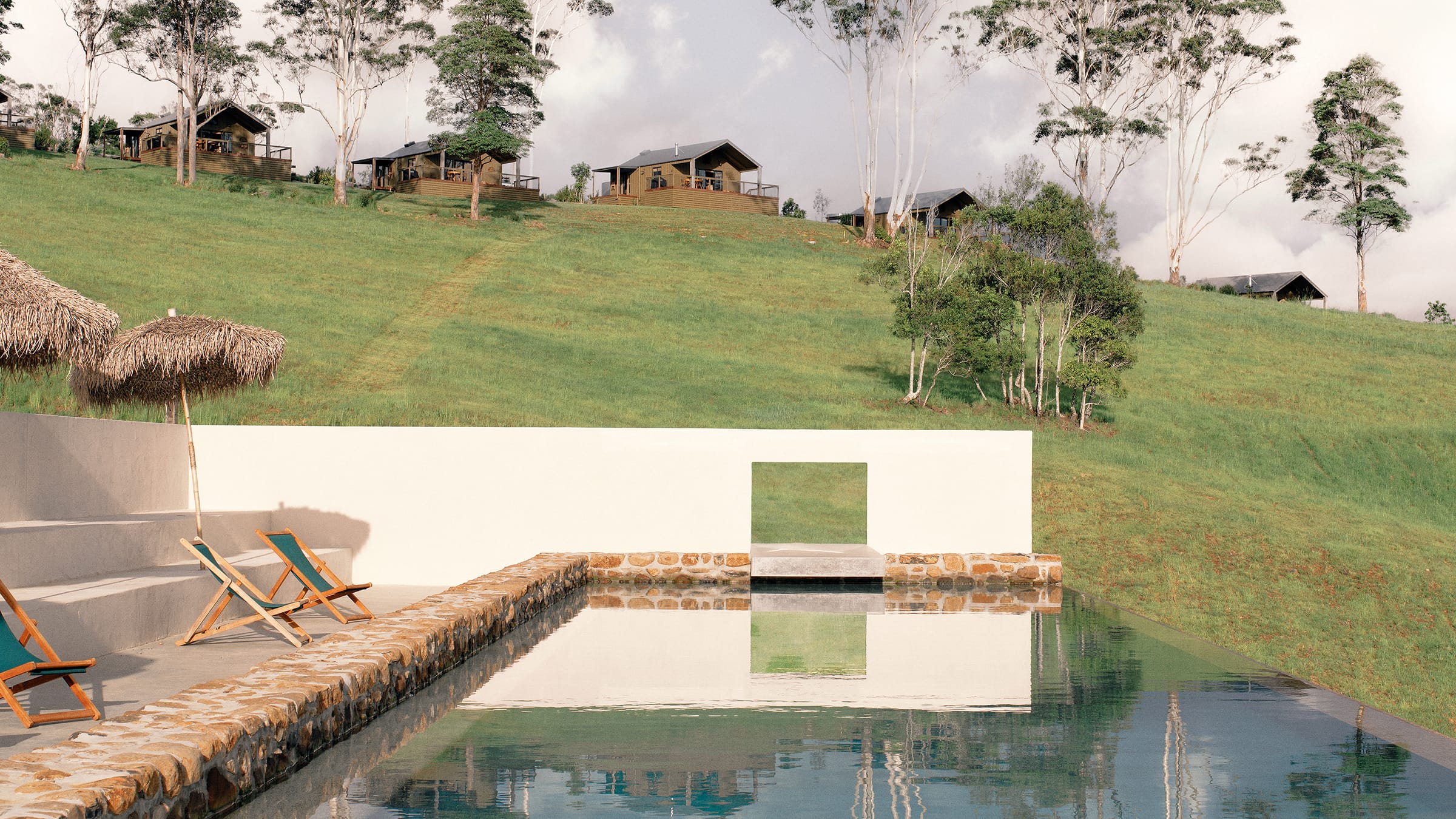 Wide shot of the pool area