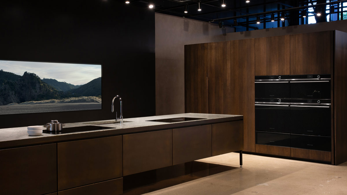 The Costa Mesa Experience Center Kitchen, showcasing Integrated Appliances
