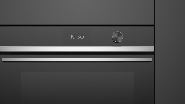 Front View of a Black Contemporary Style Oven.